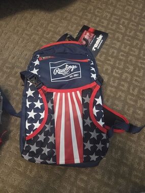 Rawlings Navy Red White Stars & Stripes Kids Baseball Backpack